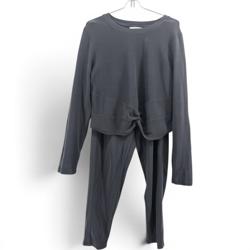 Victoria's Secret Pajama Set Womens XL Waffle Knit Twist Front Gray EUC